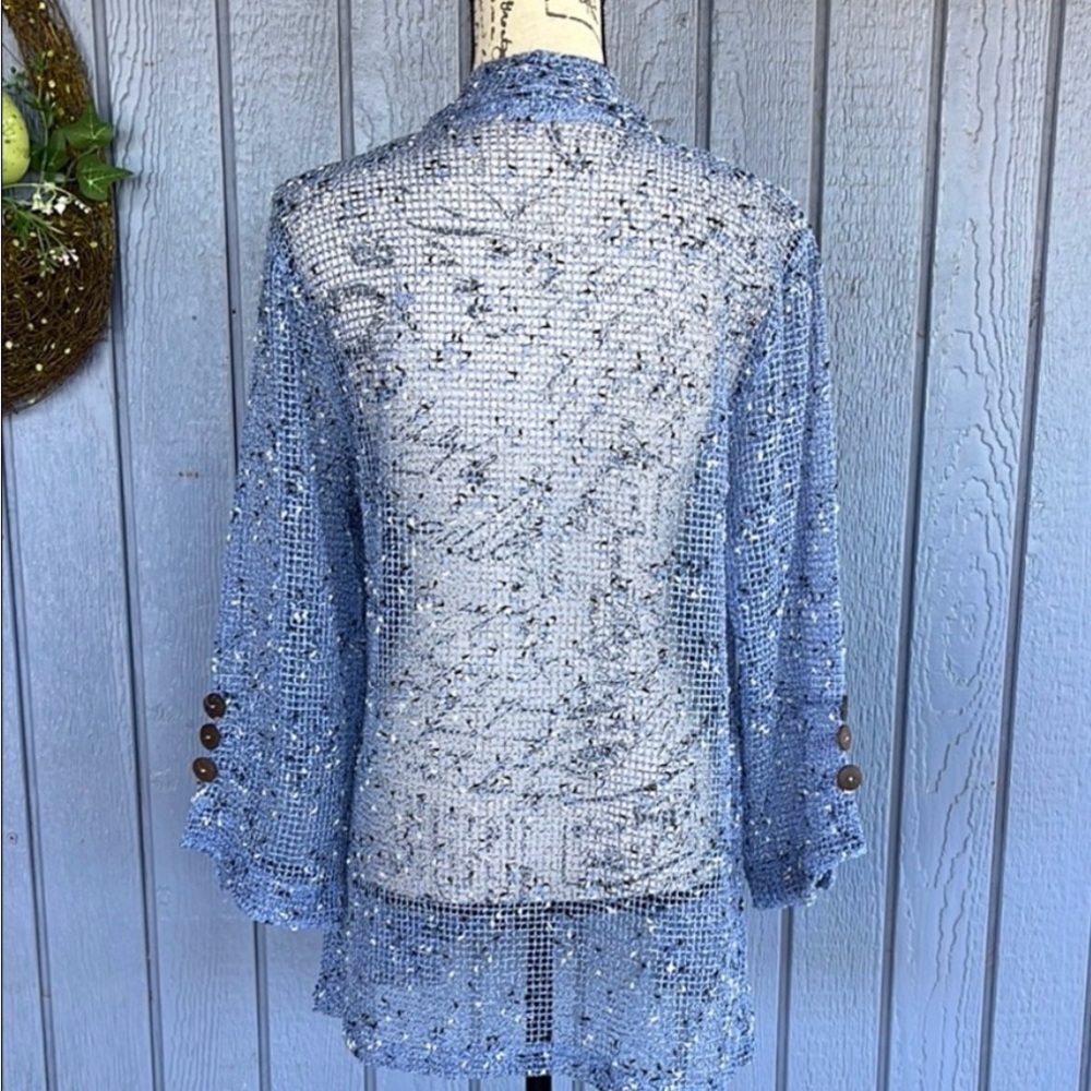 Lulu B Open Knit Blue Cardigan Size Medium - Picture 7 of 10